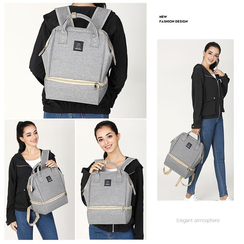 MOMIGO Breast Pump Backpack - Cooler and Moistureproof Bag Double Layer for Mother Outdoor Working Backpack with USB Charging Port, Large (Grey) - Image 2